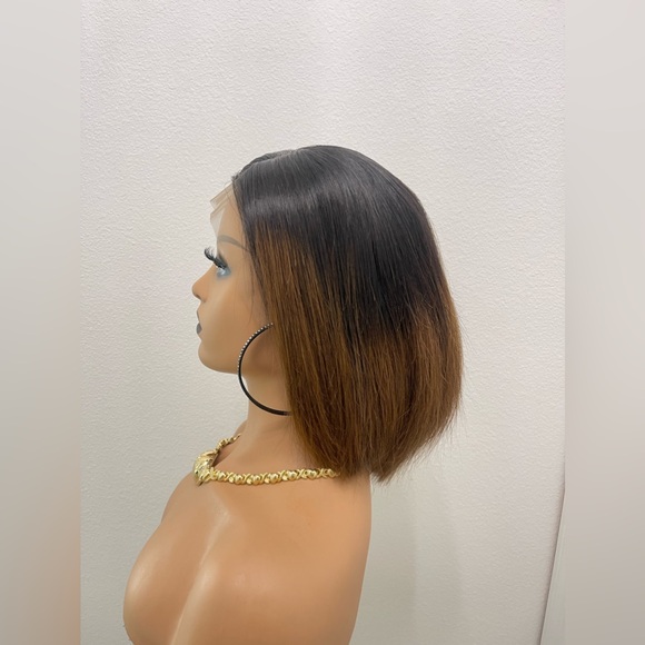 12” Ombré T1B/4 Brown, Bob Cut Lacefront Wig - Picture 4 of 13